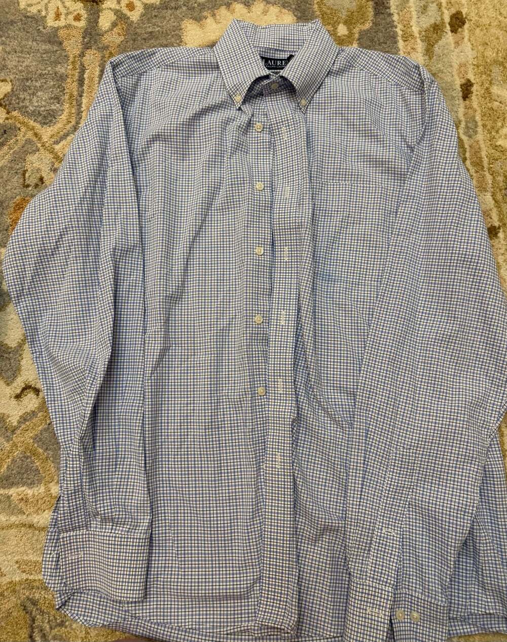 Lauren Ralph Lauren Men's Slim Fit Non-Iron Blue Gingham Long Sleeve Button-Down
